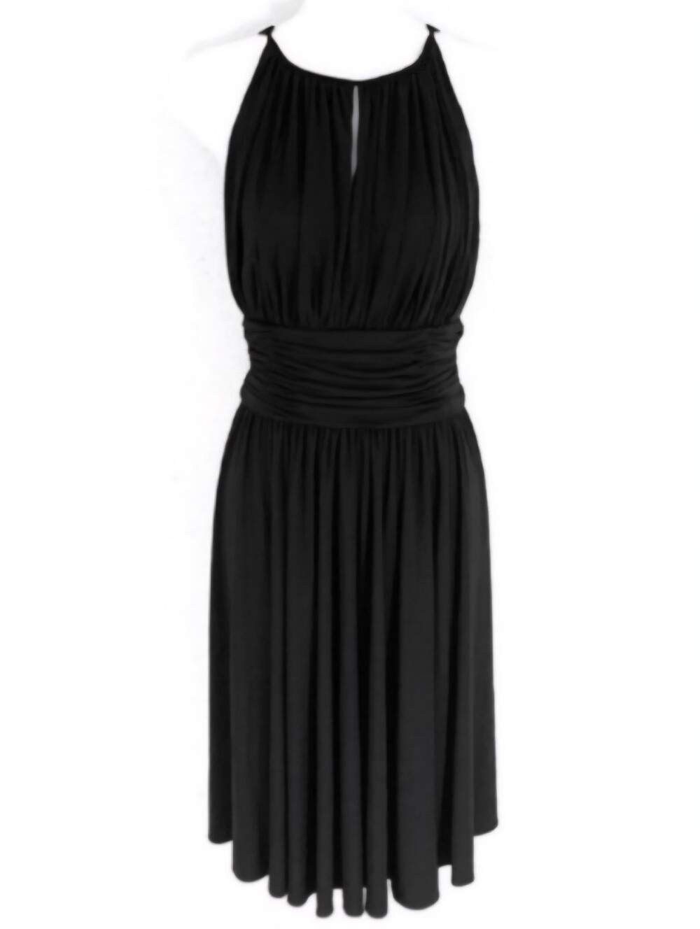 White House Black Market WHBM Black Keyhole Halter Jersey Dress LBD Women's 6